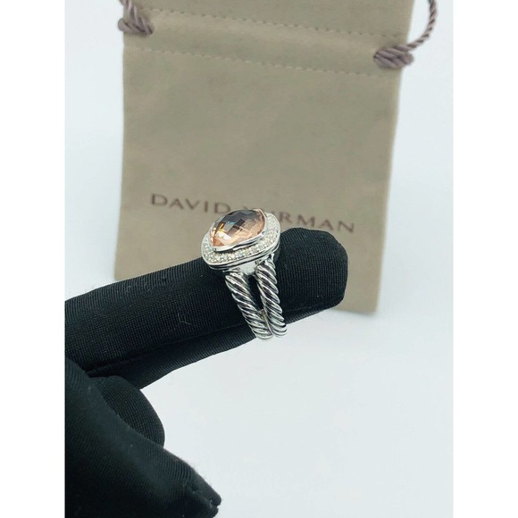 David Yurman Sterling Silver Albion Ring 11mm with Morganite and Diamonds size 8 - Picture 2 of 5